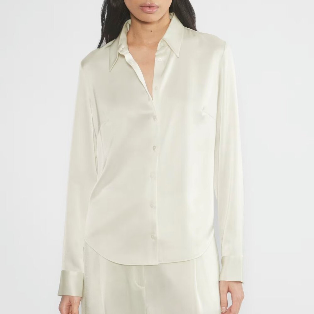 Aritzia Babaton Industry Satin Shirt in Light Birch
